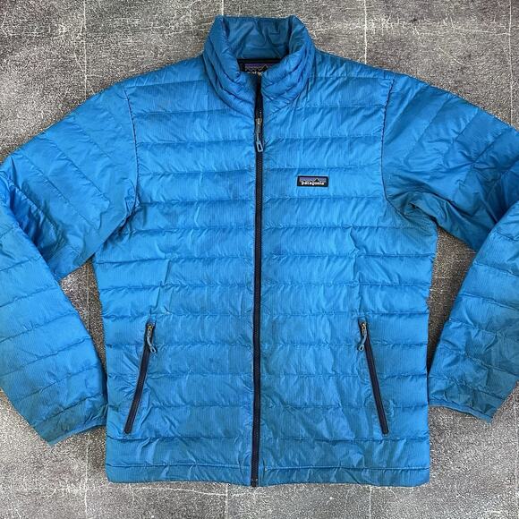 Men's Patagonia Andes Blue Down Puffer Sweater Full Zip Up Light Jacket Sz M - Picture 1 of 5